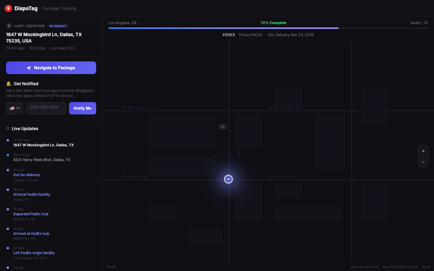 Customer-facing tracking page